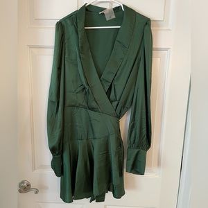 Showpo Breeana wrap mini dress in emerald. Size US 16.